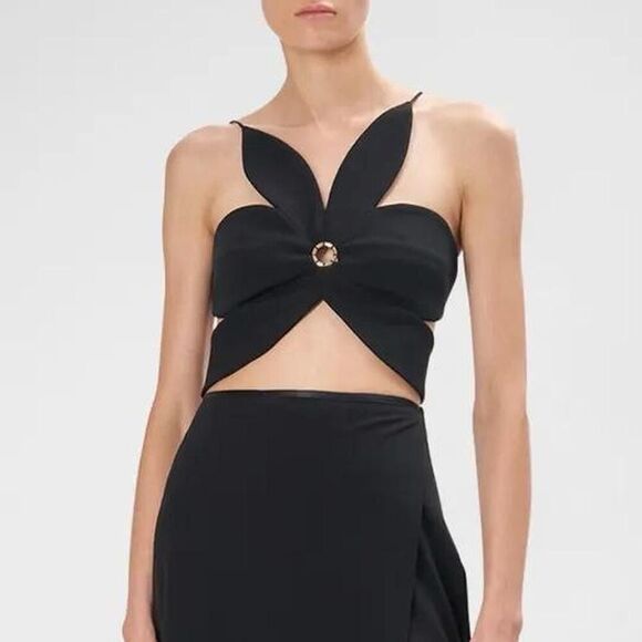 Ronny Kobo Nooshie Leaf Crepe Crop Top Black Size Small - Picture 2 of 11